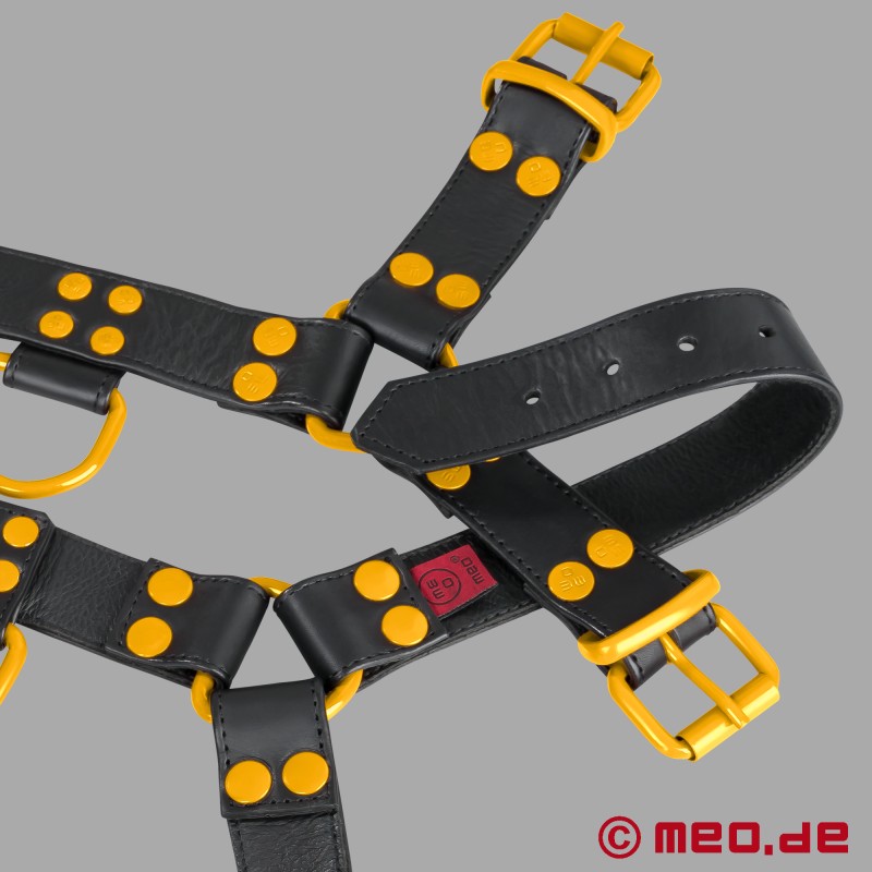 Fetish Gear Harness - zwart/geel - Leren harnas voor mannen - 8