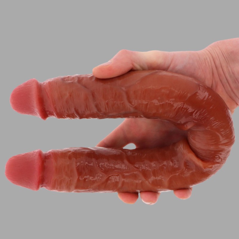 Double gode réaliste en silicone - 46 cm x 4,5 cm ø - avec prépuce mobile - 4