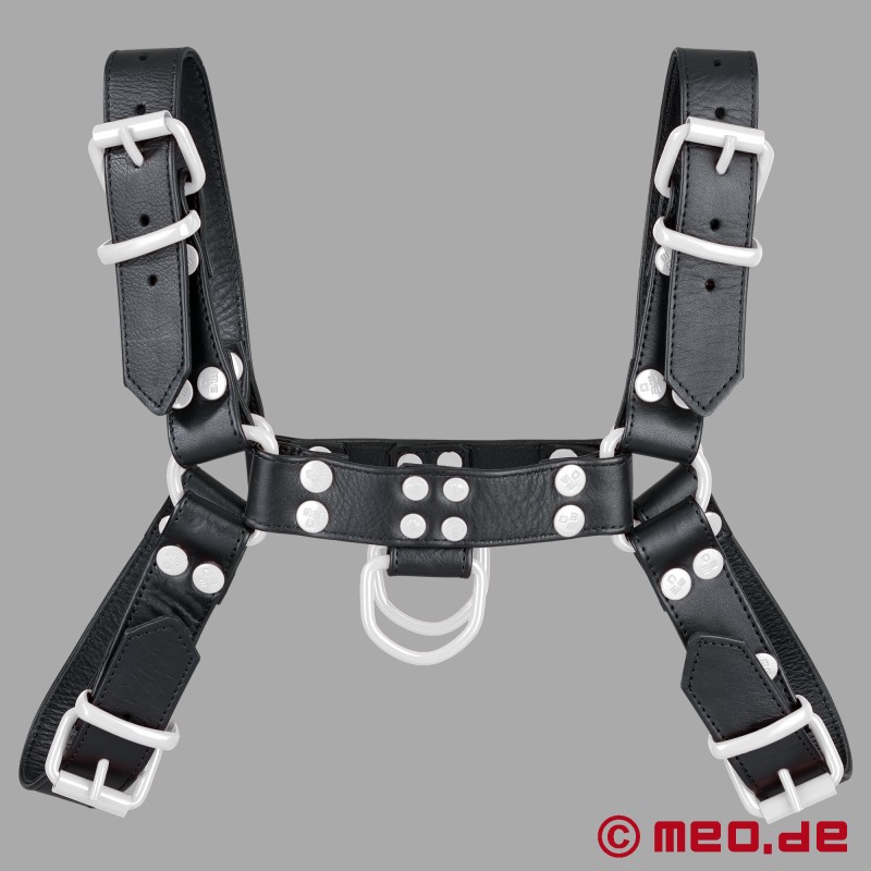 Lederharness für Männer – schwarz/weiß – FetishGear™ by MEO® - 2