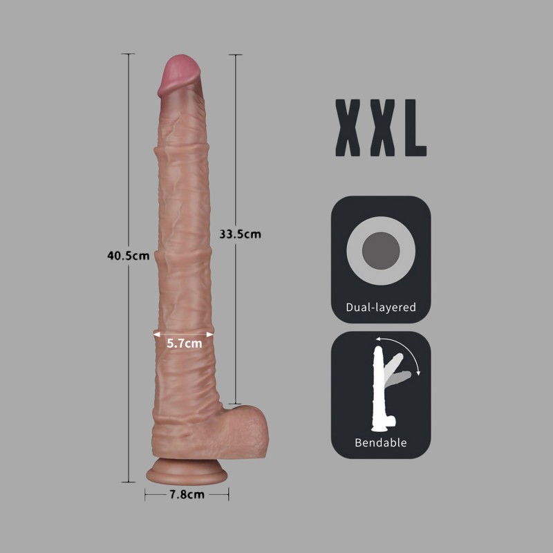Nagyon hosszú, valósághű dildó - 40,5 cm hosszú (Ø 5,7 cm) - bőrszínű - 7