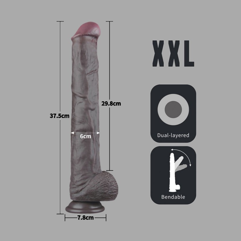 Big Black Cock - 37,5 cm hosszú (ø 6 cm) - valósághű XXL vibrátor - fekete - 9