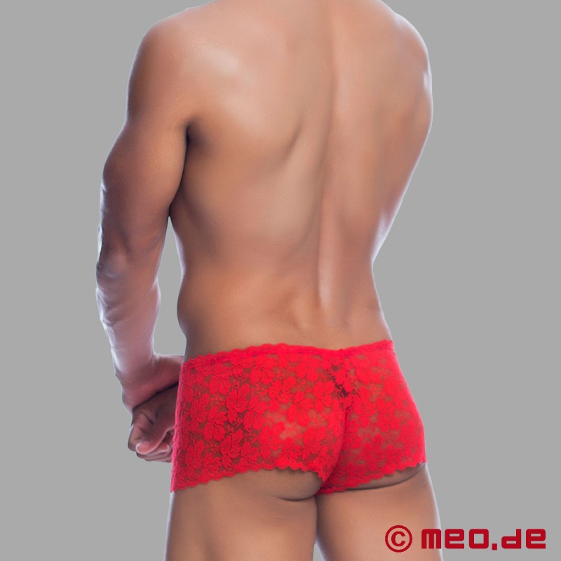 Rose Lace Mini Shorts™ - Red Lace Lingerie for Men by MEO® - 1
