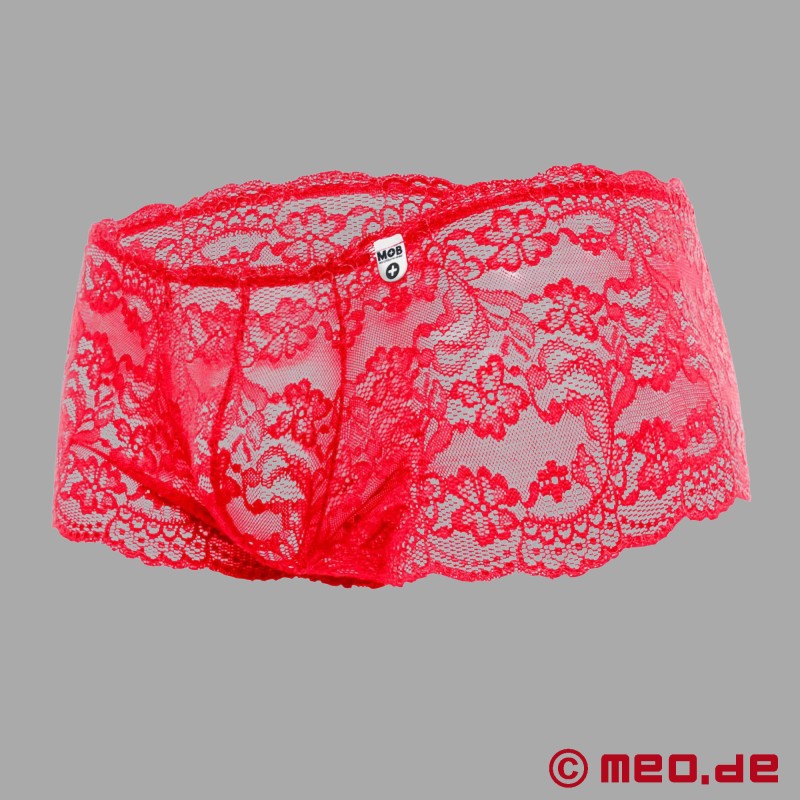Rose Lace Mini Shorts™ - Röda spetsunderkläder för män från MEO® - 3