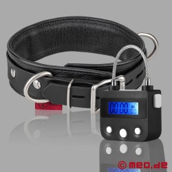 Collier en cuir BDSM verrouillable avec cadenas à minuterie - Thumbnail
