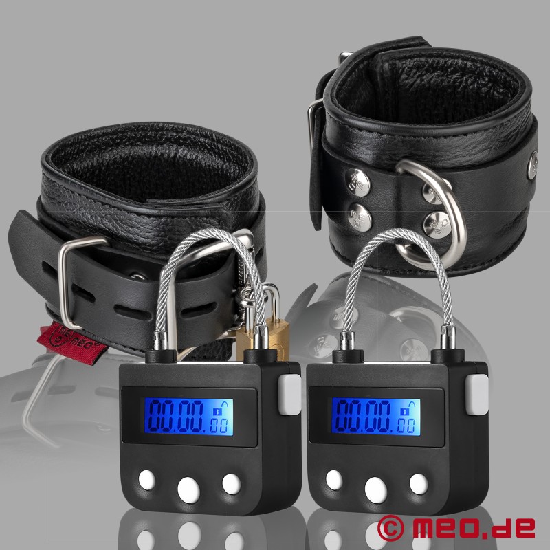 Menottes en cuir avec serrure à minuterie pour self bondage - 1
