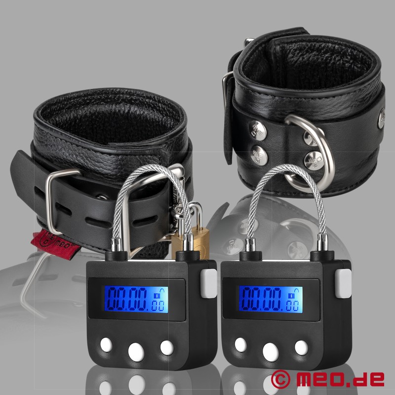 Fußfesseln aus Leder für Self-Bondage, abschließbar mit Zeitschloss - 1