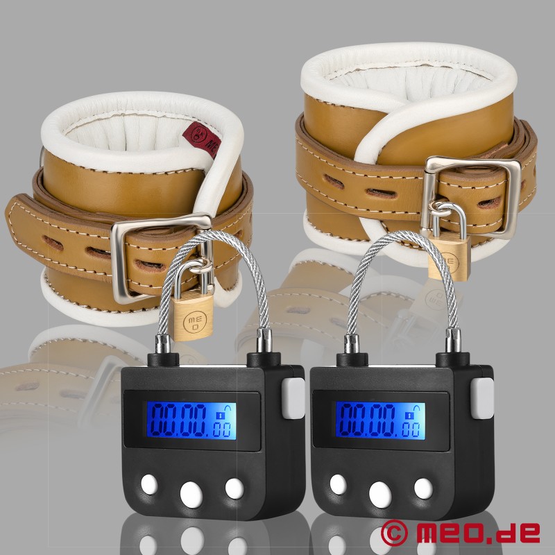 Self bondage leather wrist cuffs with time lock - HOSPITAL STYLE - 2