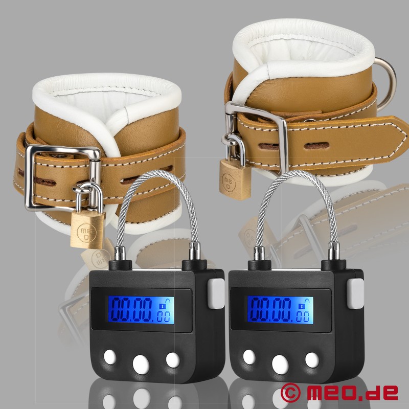 Algemas de tornozelo em pele para Self Bondage, com fecho de tempo - Hospital Style - 1