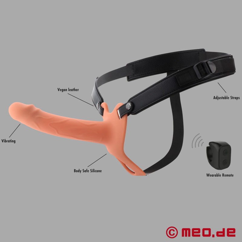 Strap-on - INFERNO™ - med hul, 18 cm lang dildo og fjernstyrt vibrasjon - 8