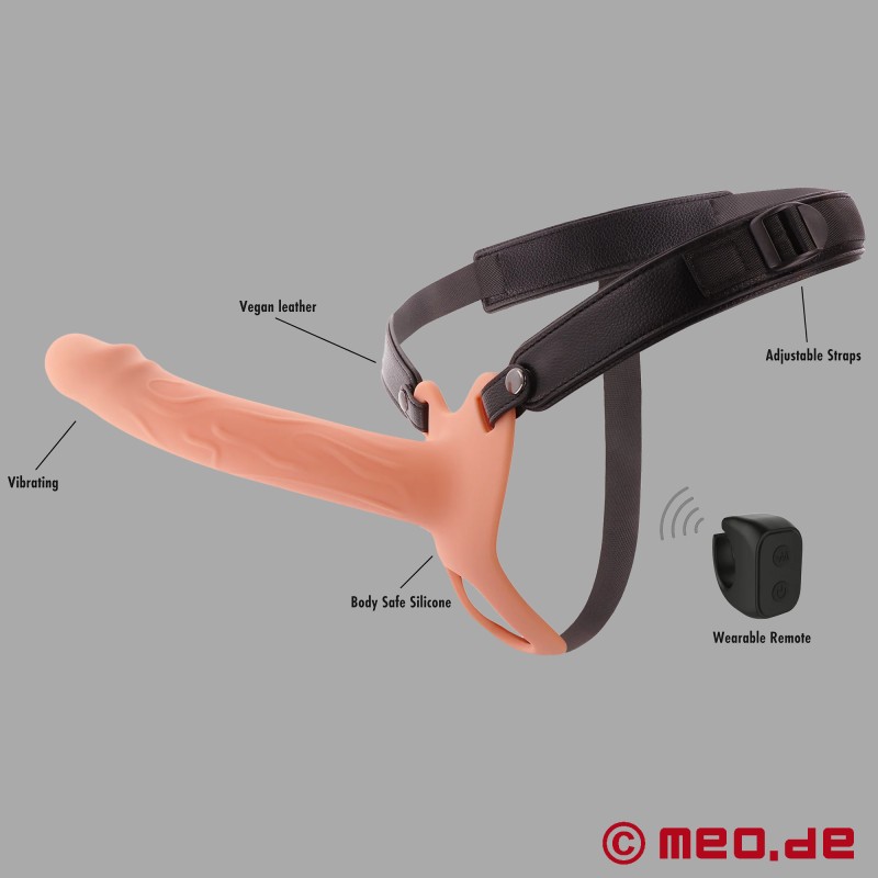 Strap-on dildo - INFERNO™ - met holle, 20 cm lange dildo en Vibration met afstandsbediening! - 8