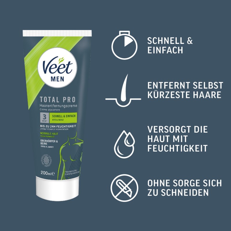 Veet Men Total Pro™ epilācijas krēms, 200 ml - 4