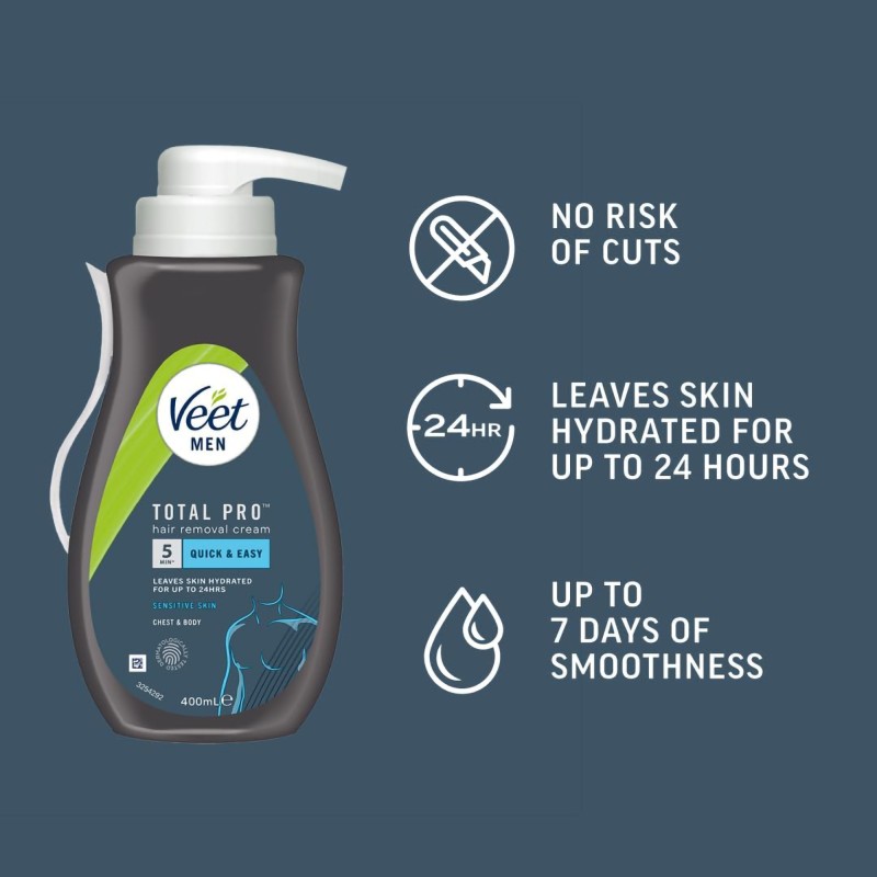 Veet Men Total Pro™ ontharingscrème, 400 ml, doseerfles - 10