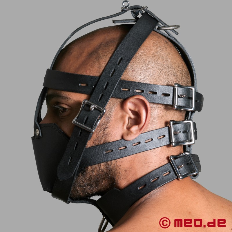 MEO® SlaveHarness™ - Arnés de cuero para la cabeza con bozal y cierre - 4
