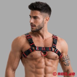 男性用レザーハーネス - ブラック/レッド - FetishGear™ by MEO® (フェティッシュギア)