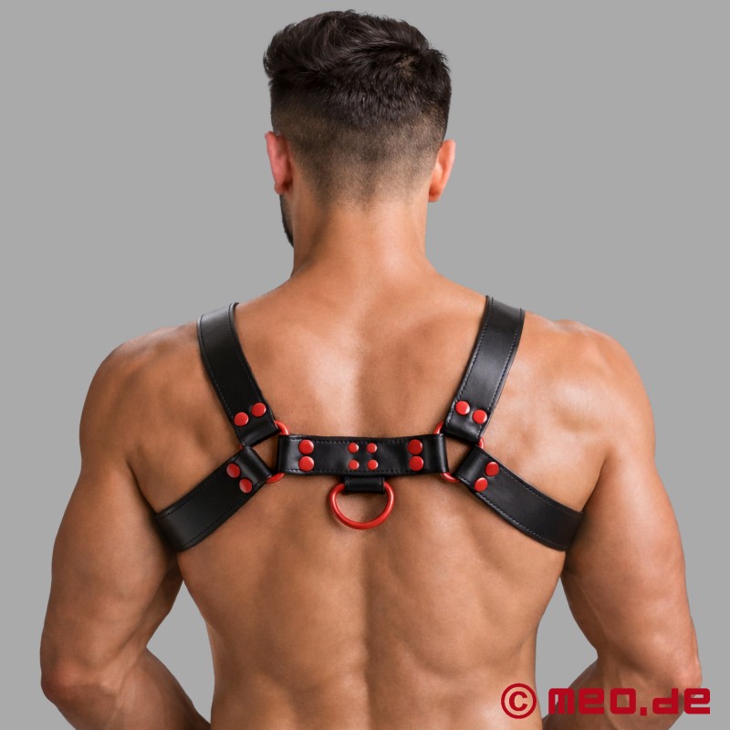 男性用レザーハーネス - ブラック/レッド - FetishGear™ by MEO® (フェティッシュギア) - 3