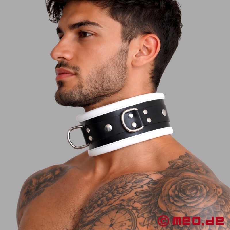 Bondage-Halsband aus schwarz-weißem Leder von der Distinct-Kollektion von MEO® - 1