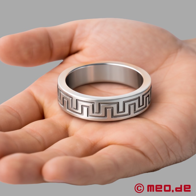 Prabangus Cock Ring su "La Greca" raštu - sidabro spalvos - 1