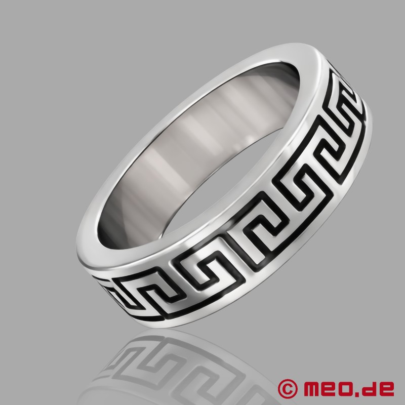 Cockring de luxo com padrão "La Greca" - prateado com incrustações pretas - 1