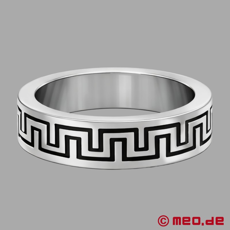 Cockring de luxo com padrão "La Greca" - prateado com incrustações pretas - 3