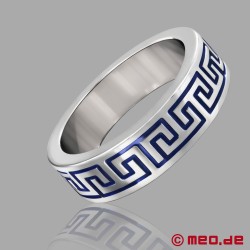 Cockring de luxo com padrão "La Greca" - prateado com incrustações azuis - Thumbnail