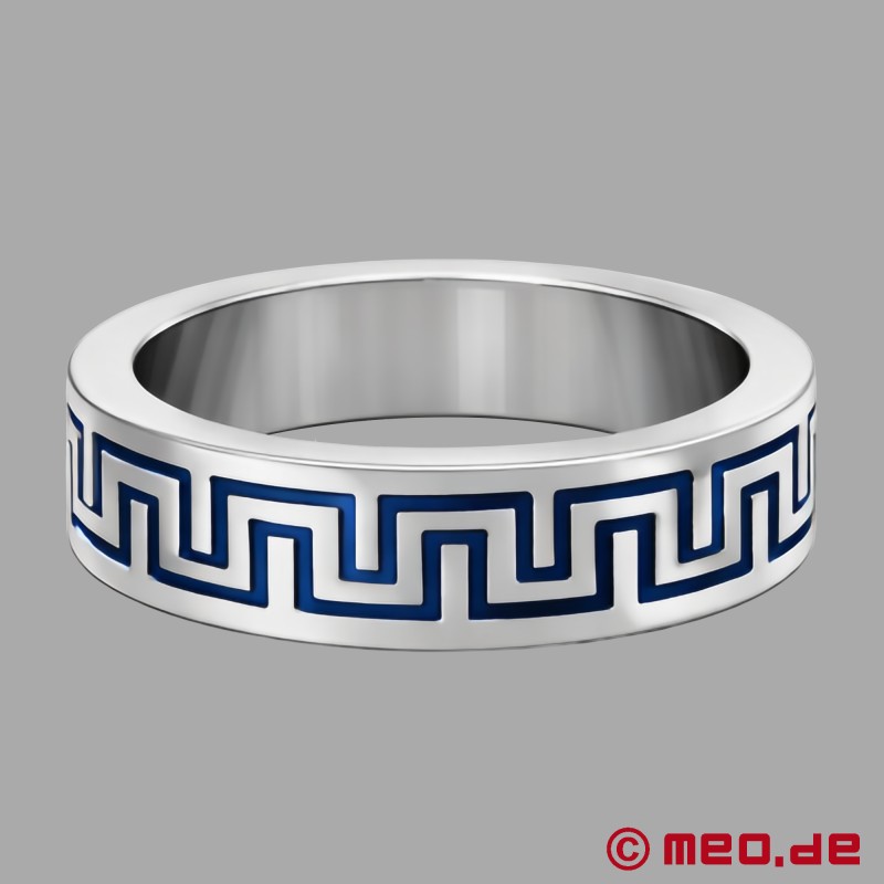 Luxus Cock Ring "La Greca" mintával - ezüst színű, kék betéttel - 3