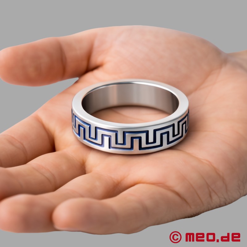 Cockring de lujo con motivo «La Greca» - plata con incrustación azul noche - 4