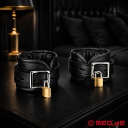 Tobilleras de cuero negro con acolchado, colección Amsterdam - Thumbnail