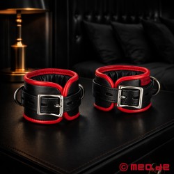 Menottes chevilles en cuir, rembourrées - noir / rouge - AMSTERDAM - Thumbnail