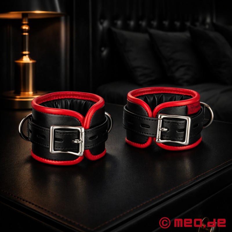 Leather ankle cuffs, padded - black / red - AMSTERDAM - 2