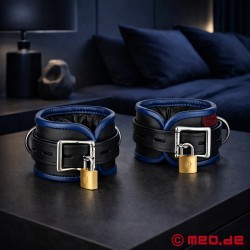 Menottes en cuir, rembourrées - noir / bleu - AMSTERDAM - Thumbnail