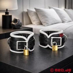 皮革手铐（shǒukào），带衬垫，黑色/白色，阿姆斯特丹系列 - Thumbnail