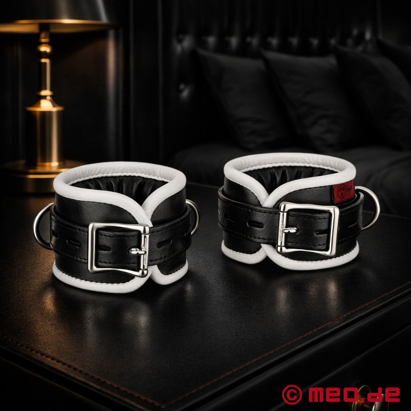 Leather ankle cuffs, padded - black / white - AMSTERDAM - 2