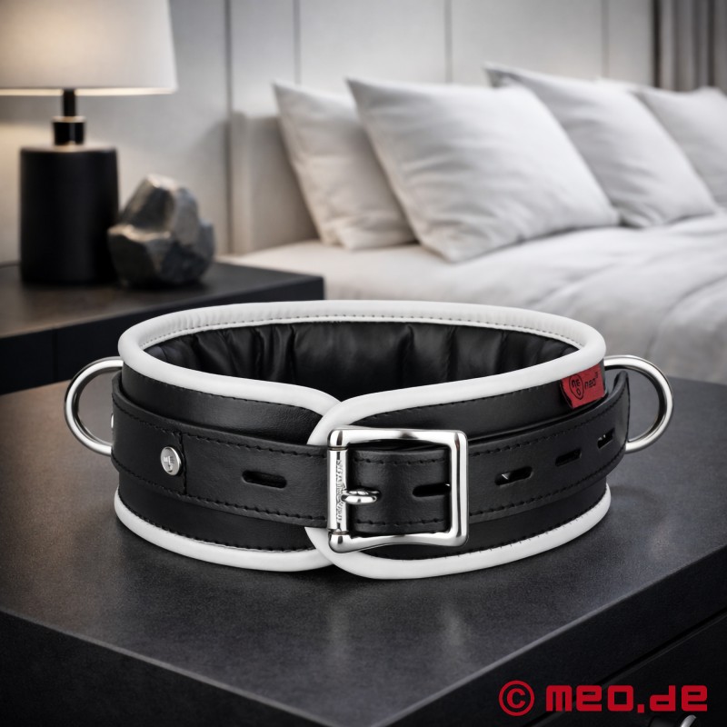 Collier BDSM en cuir – noir/blanc – Amsterdam - 1