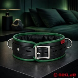BDSM-Halsband aus Leder, gepolstert, schwarz/grün, Amsterdam Kollektion - Thumbnail