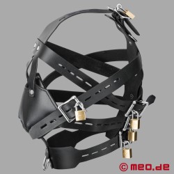 MEO® SlaveHarness™ - Låsbar huvudsele i läder med munkorg - Thumbnail