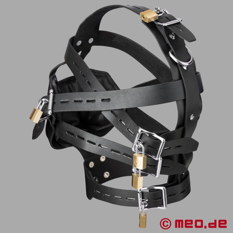 MEO® SlaveHarness™ - Låsbar hodesele i lær med munnkurv - 6