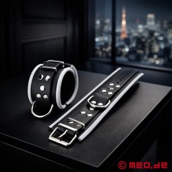 Cătușe pentru mâini Distinct™ din piele, căptușite, alb/negru, de MEO®