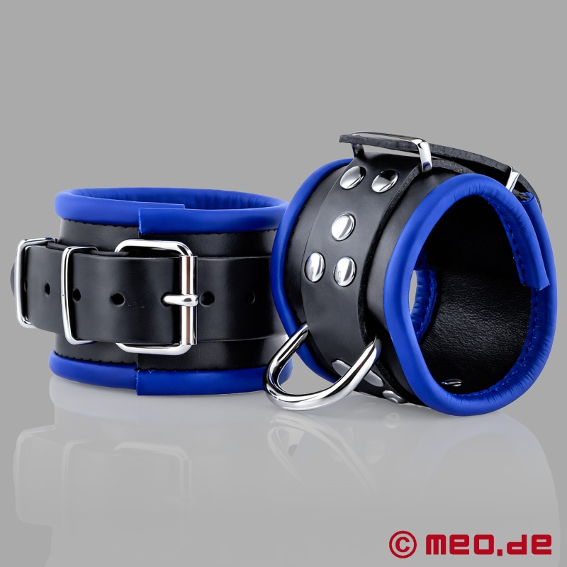 Puños tobilleros de cuero, acolchados - negro / azul - 3