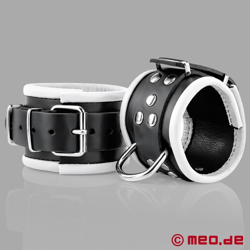 Kožené členkové putá, polstrované - čierna / biela - 3