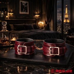 レザー手錠、ボルドー、パッド入り - NOBLESSE