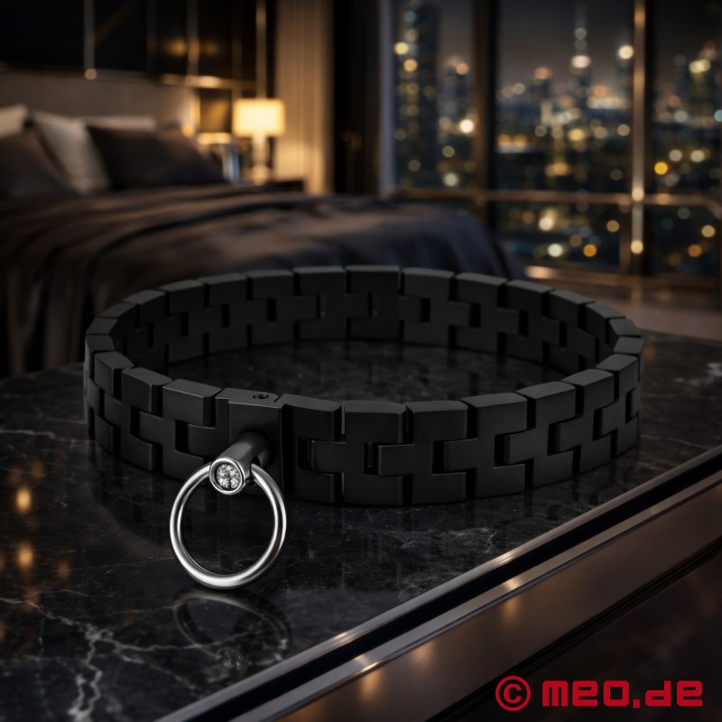 BDSM halsband Spartacus™ - zwart mat - Edele metalen bondagehalsband - 1