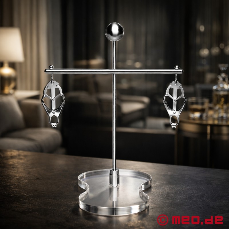 Tower of Pleasure & Pain - Adjustable Nipple Stretching Device with Clover Clamps - 1