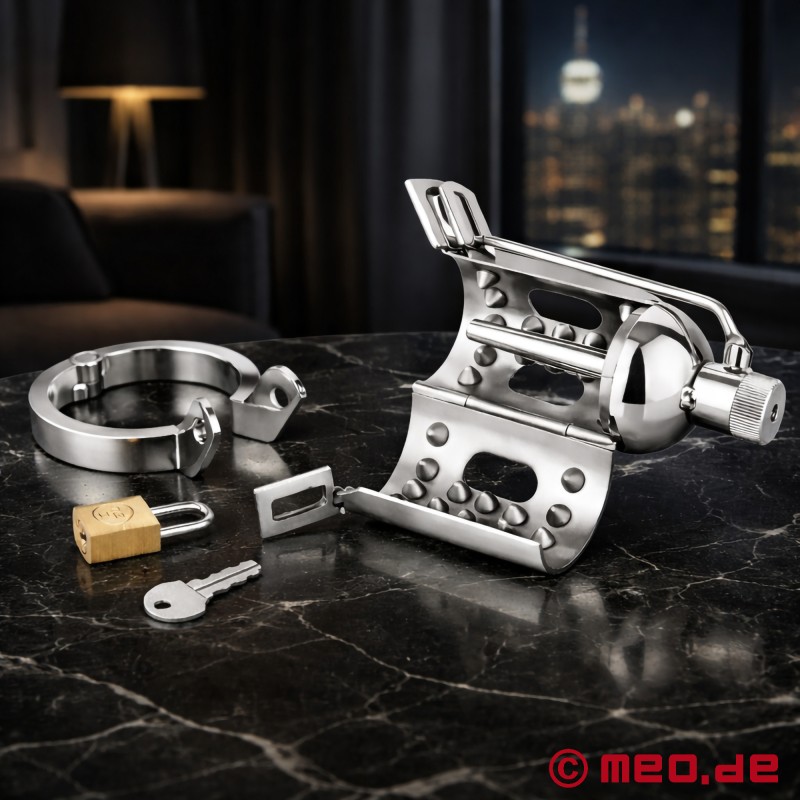 "NoPacha® InfernoCage™" - chastity cage su spygliais ir varpos kištuku - 1