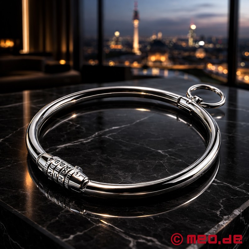 Bondage halsband med kombinationslås och O-ring - 2