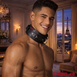 Cuello de cuero negro con acolchado, colección Amsterdam - Thumbnail