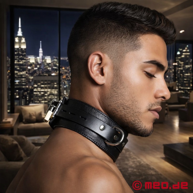  Afsluitbare leren bondagehalsband - breed ontwerp, hoog draagcomfort - 1