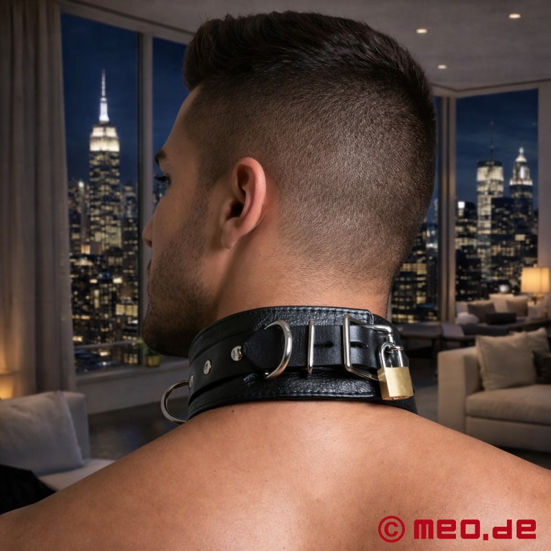 Lockable Leather Bondage Collar - Extra Wide BDSM Slave Collar by MEO Germany - 4