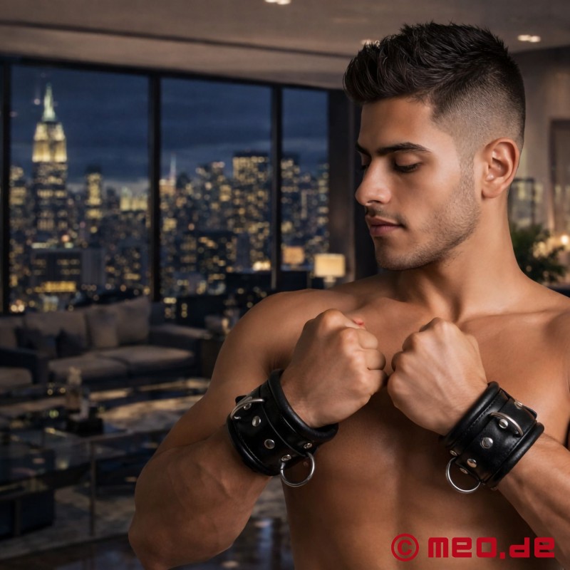 Lockable Padded Leather Cuffs - Black Berlin™ Collection by MEO® - 5