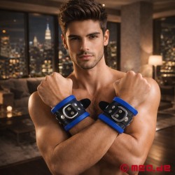 Manette in pelle Distinct™, imbottite, nere/blu, di MEO®