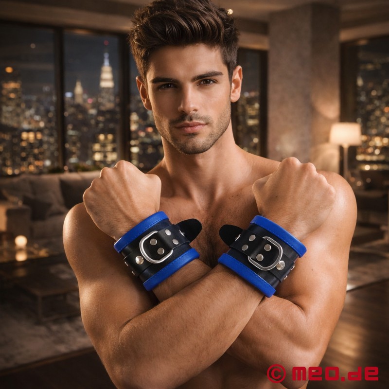 Distinct™ algemas em couro, acolchoadas, preto/azul, da MEO® - 1